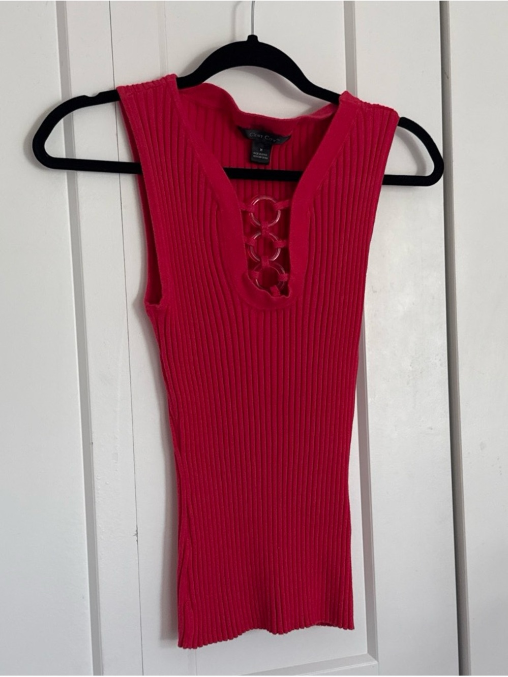 Ribbed Lace-Up Tank Top - Hot Pink